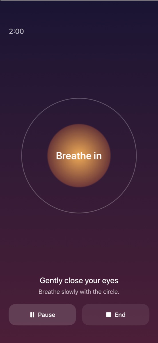 Meditation: gently close your eyes and breathe with the circle