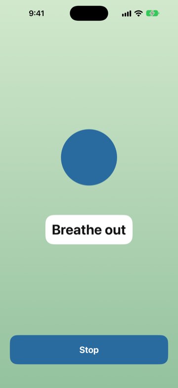 Breathing exercise with a calm circle and Breathe in prompt